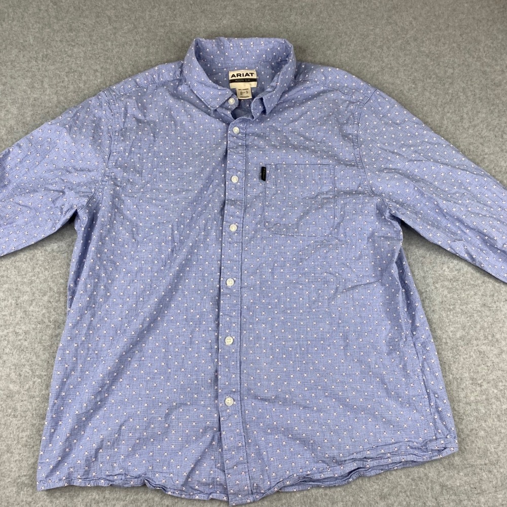 Ariat Button Down Shirt Mens XL Blue Modern Slim Long Sleeve Micro Pattern